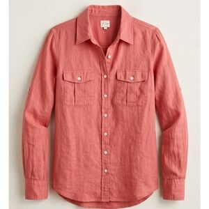 J. Crew Coral Pink Linen Blend Utility Shirt XS - The Perfect Shirt Safari